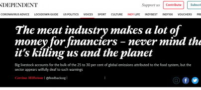 The meat industry makes a lot of money for financiers – never mind that it’s killing us and the planet